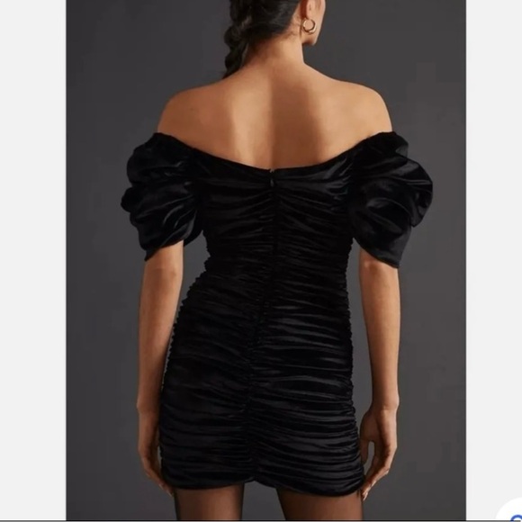 NEW Hutch / Anthropologie Ruched Puff-Sleeved Velvet Mini Dress Size 8 C7 - Picture 6 of 10